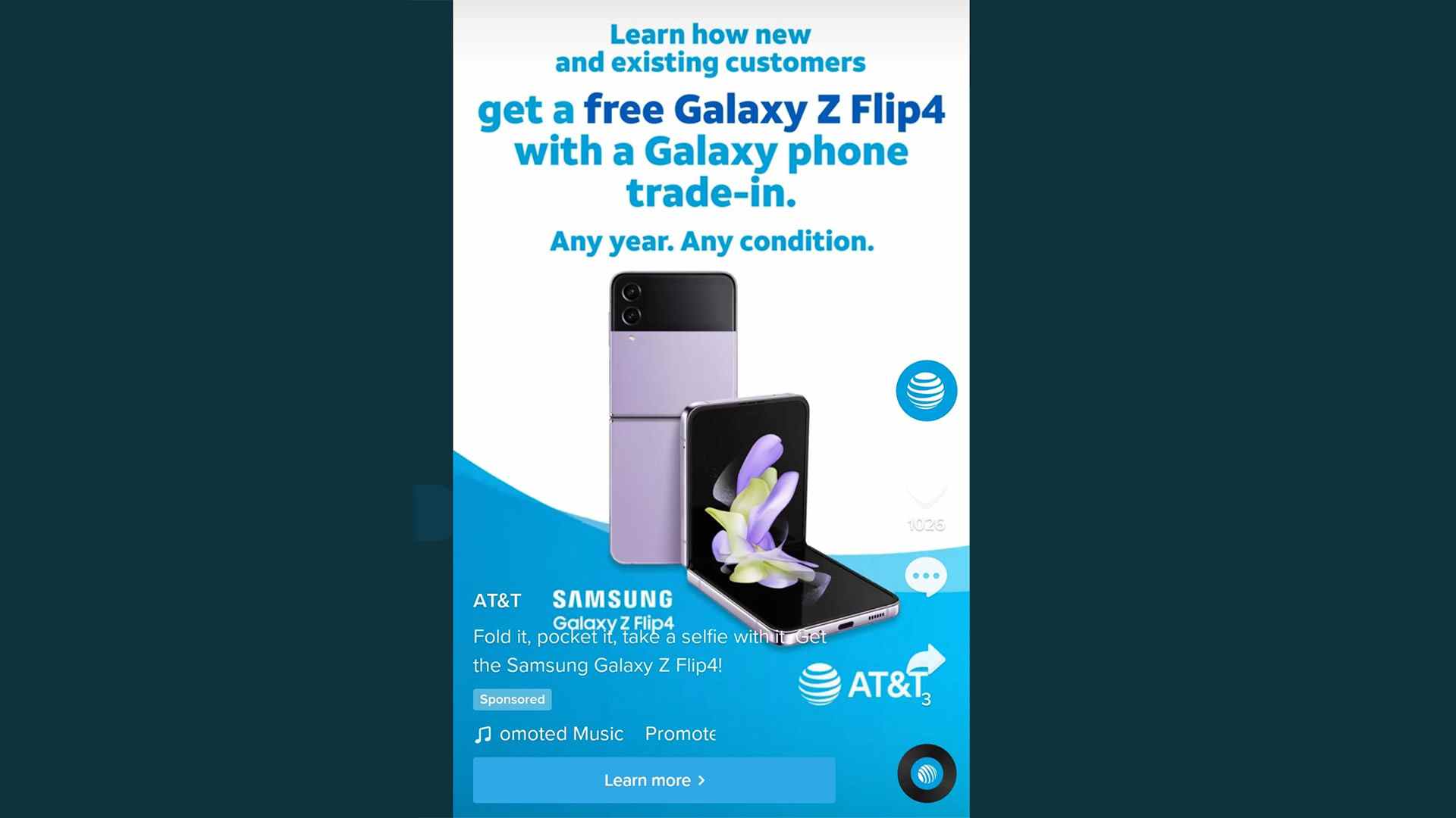 Capture d'écran d'une publicité pour le Samsung Galaxy Z Flip 4 vue sur TikTok