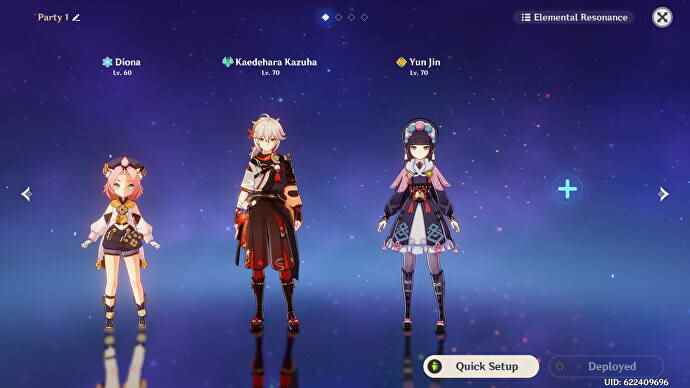 Diona, Kazuha et Yun Jin forment une équipe de fusion pour Yoimiya