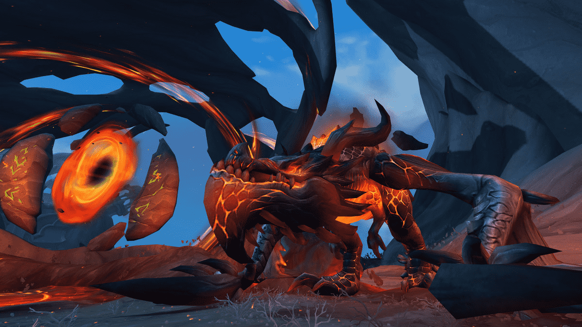 World of Warcraft - un proto-drake terrifiant trempé de lave traque sa proie dans l'Azure Span