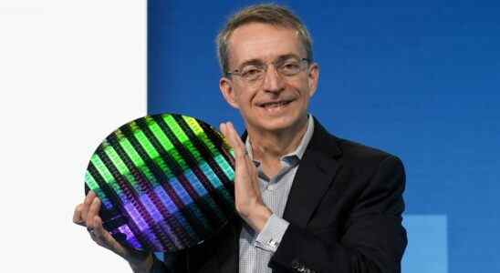 Intel CEO, Pat Gelsinger, with a 18A SRAM test wafer