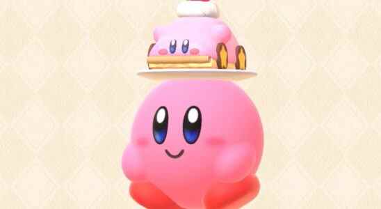 Kirby peut porter un chapeau de gâteau de voiture Kirby dans Kirby's Dream Buffet