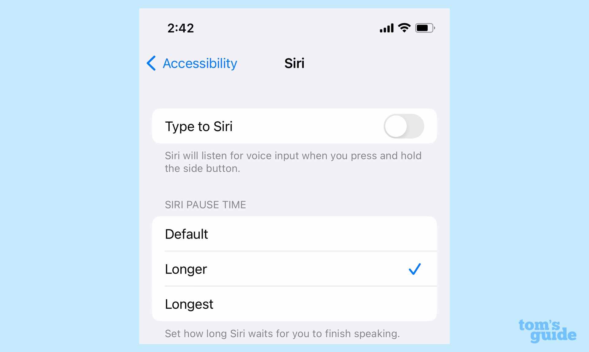 iOS 16 ajuste le temps de pause de siri