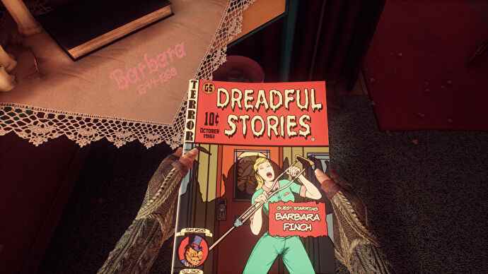 Une bande dessinée Dreadful Stories dans une capture d'écran de What Remains of Edith Finch.