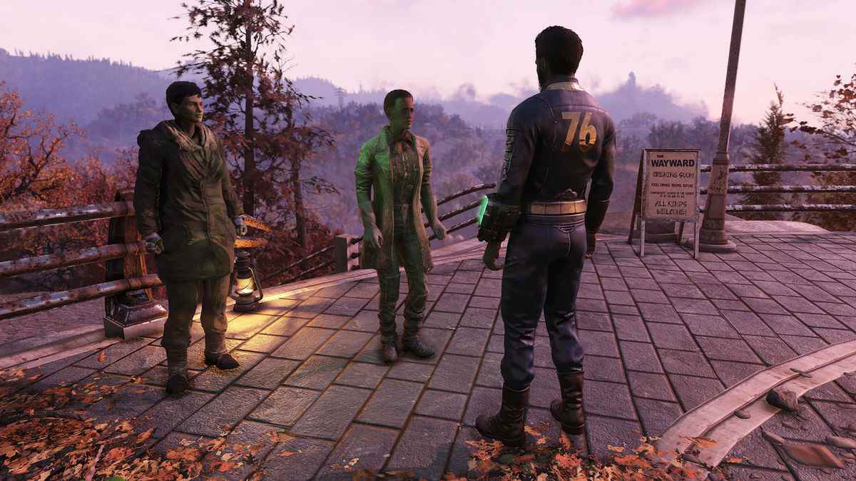 Fallout 76 - un joueur parle à deux femmes à l'extérieur de Vault 76