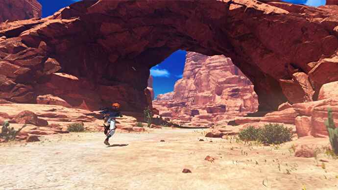 Un garçon aux cheveux roux traverse un paysage désertique dans Armed Fantasia