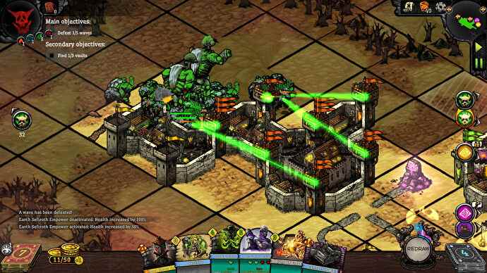 Un château tire des rayons laser sur une grande armée d'orcs à ORX