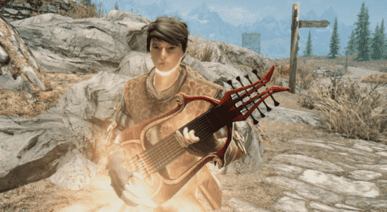 A bard casting a spell in Skyrim