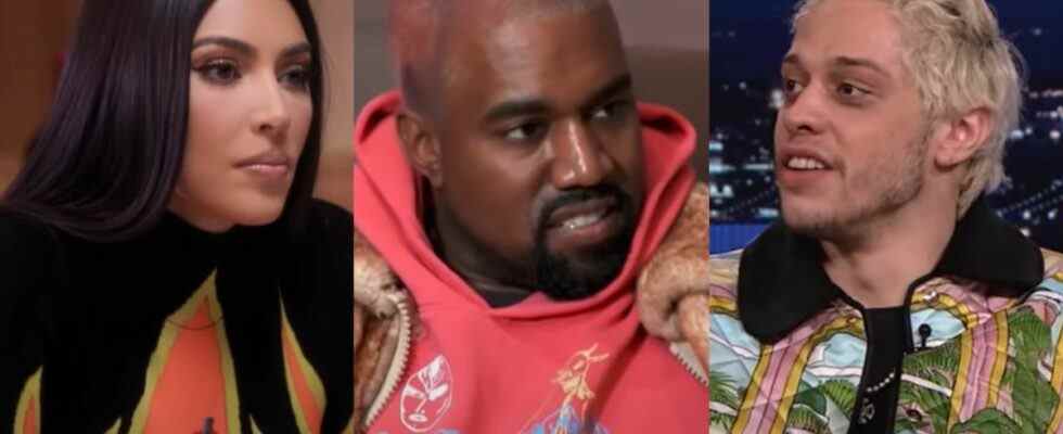 Kim Kardashian on The Kardashians; Kanye West on Keeping Up With the Kardashians; Pete Davidson on The Tonight Show with Jimmy Fallon.