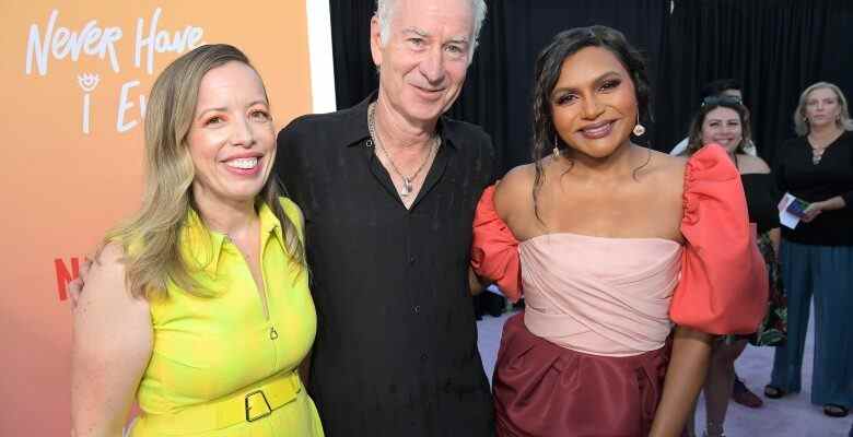 LOS ANGELES, CALIFORNIA - AUGUST 11: Lang Fisher, John McEnroe and Mindy Kaling attend the Los Angeles premiere of Netflix's "Never Have I Ever" Season 3 on August 11, 2022 in Los Angeles, California. (Photo by Charley Gallay/Getty Images for Netflix)