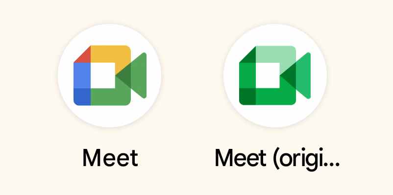 les deux de Google "Rencontrer" applications.  Celui de gauche est Duo.  Le bon est Meet.