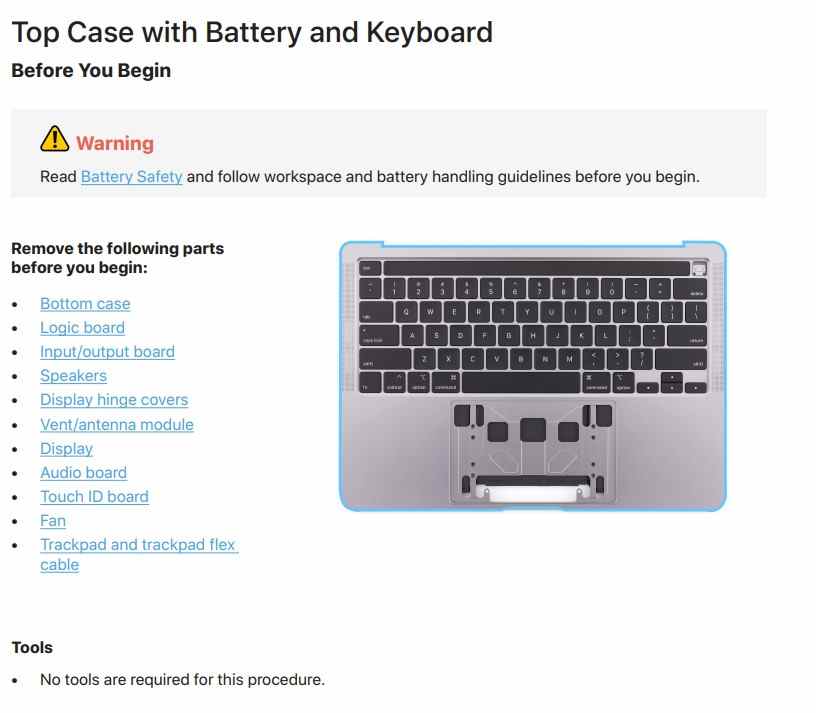 Extrait du manuel de réparation du MacBook Pro M1 14 pouces d'Apple.