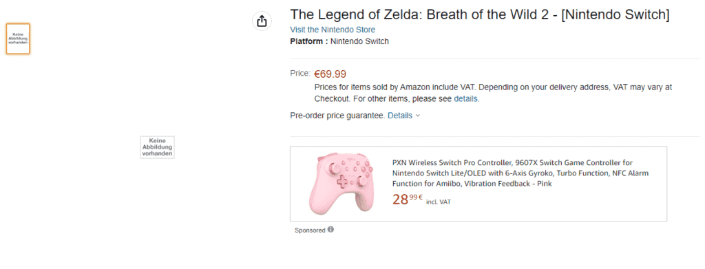Une liste Amazon Allemagne pour Legend of Zelda Breath of The Wild 2