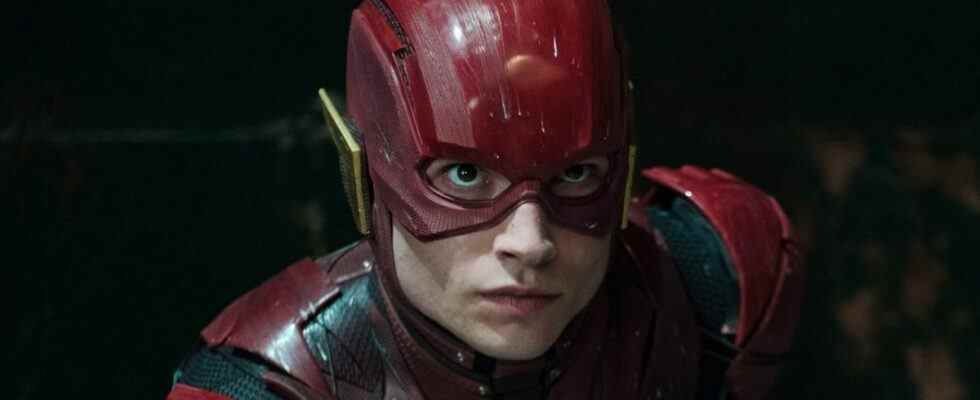 Ezra Miller suited up as The Flash in Justice League