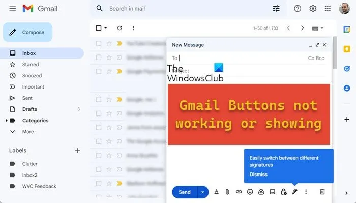 Les boutons Gmail ne fonctionnent pas ou ne s'affichent pas