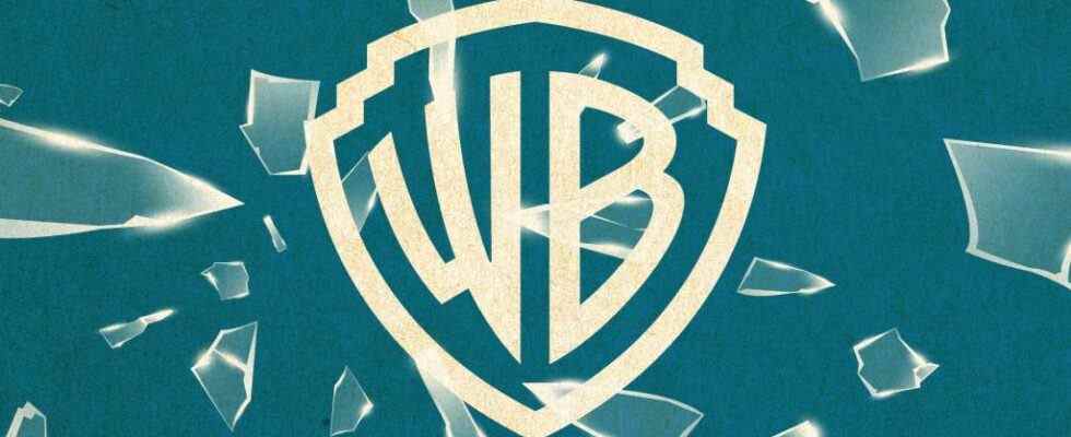 Illustration of shattered glass over a Warner Bros. logo