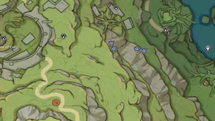 Emplacements des champignons Rukkhashava : Une carte montrant les emplacements de Rukkhashava près de Apam Woods