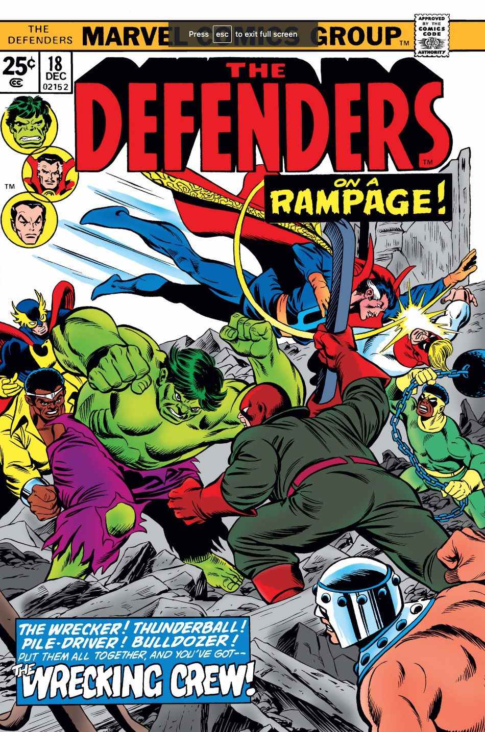 Couverture de Defenders mettant en vedette The Wrecking Crew allant de pair avec Hulk et Doctor Strange