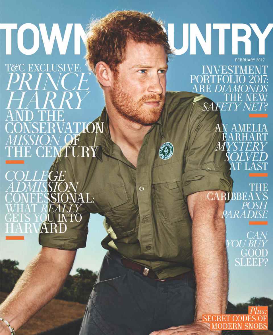 Le prince Harry sur la couverture de février 2017 de Town &  Pays.
