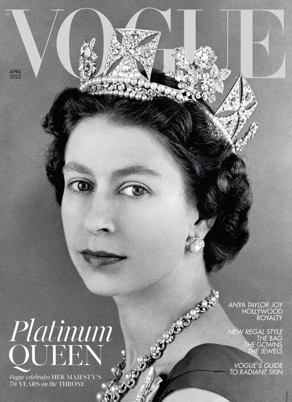 La reine en couverture du numéro d'avril 2022 du Vogue britannique