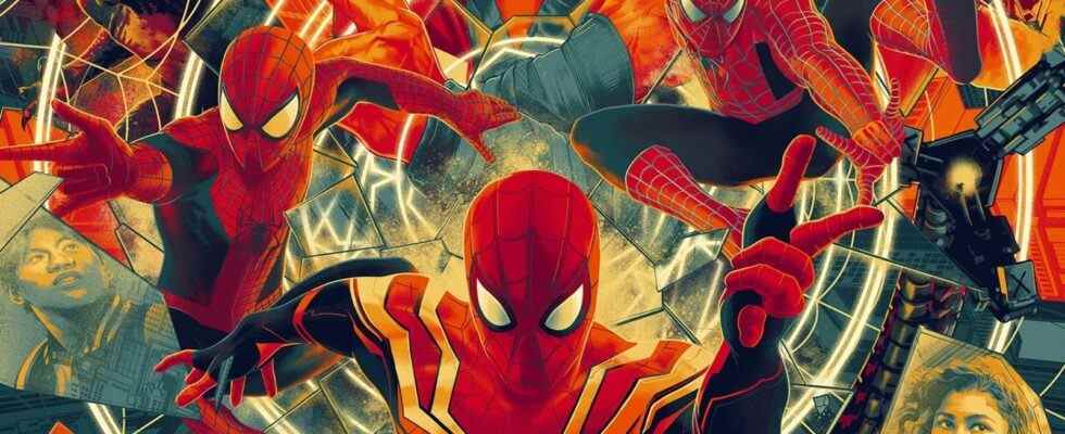 Tous les Spider-Men se balancent dans Spider-Man de Matt Taylor: No Way Home Poster de Mondo