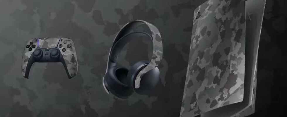 La nouvelle coque de console PS5 l'enveloppe de camouflage gris, le contrôleur et le casque assortis sont également à venir