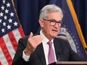 Le président du Federal Reserve Board, Jerome Powell, prend la parole lors d'une conférence de presse à Washington, DC.