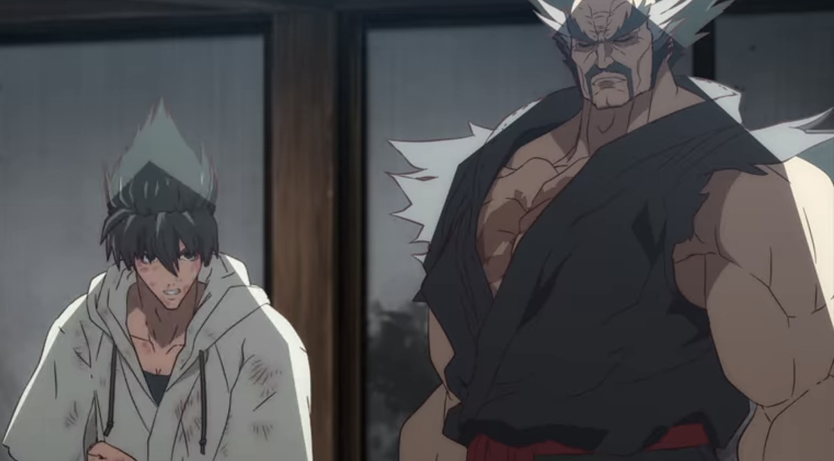 Jin a l'air petit et meurtri à côté de son grand-père et entraîneur absolument gigantesque Heihachi dans Tekken: Bloodline