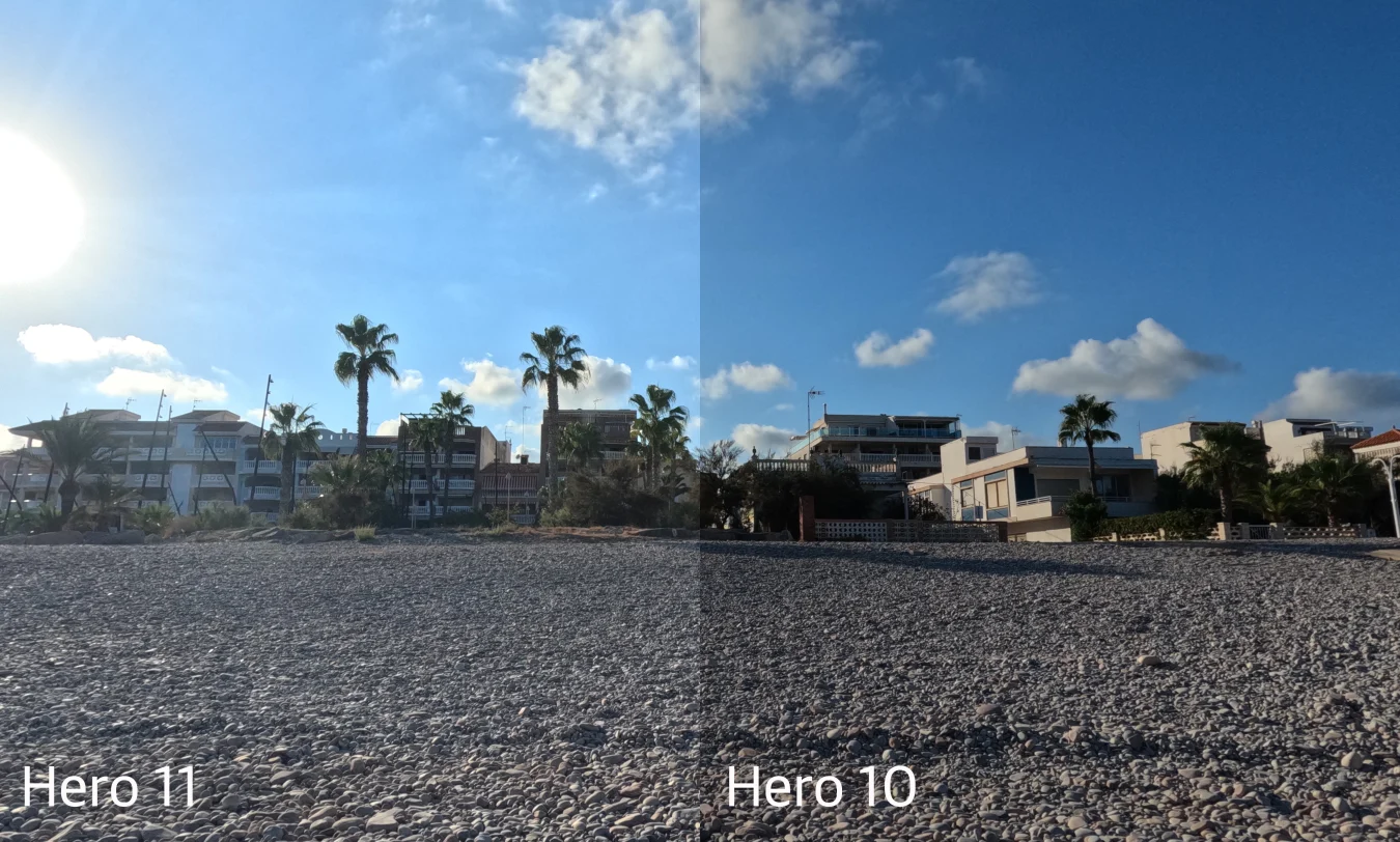 Un coup de comparaison montrant deux photos côte à côte.  Un coup avec la GoPro Hero 11 et l'autre avec la GoPro Hero 10