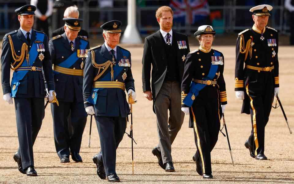 Le roi Charles mène ses frères et sœurs et ses deux fils dans le cortège suivant le cercueil de la reine Elizabeth mercredi - AFP