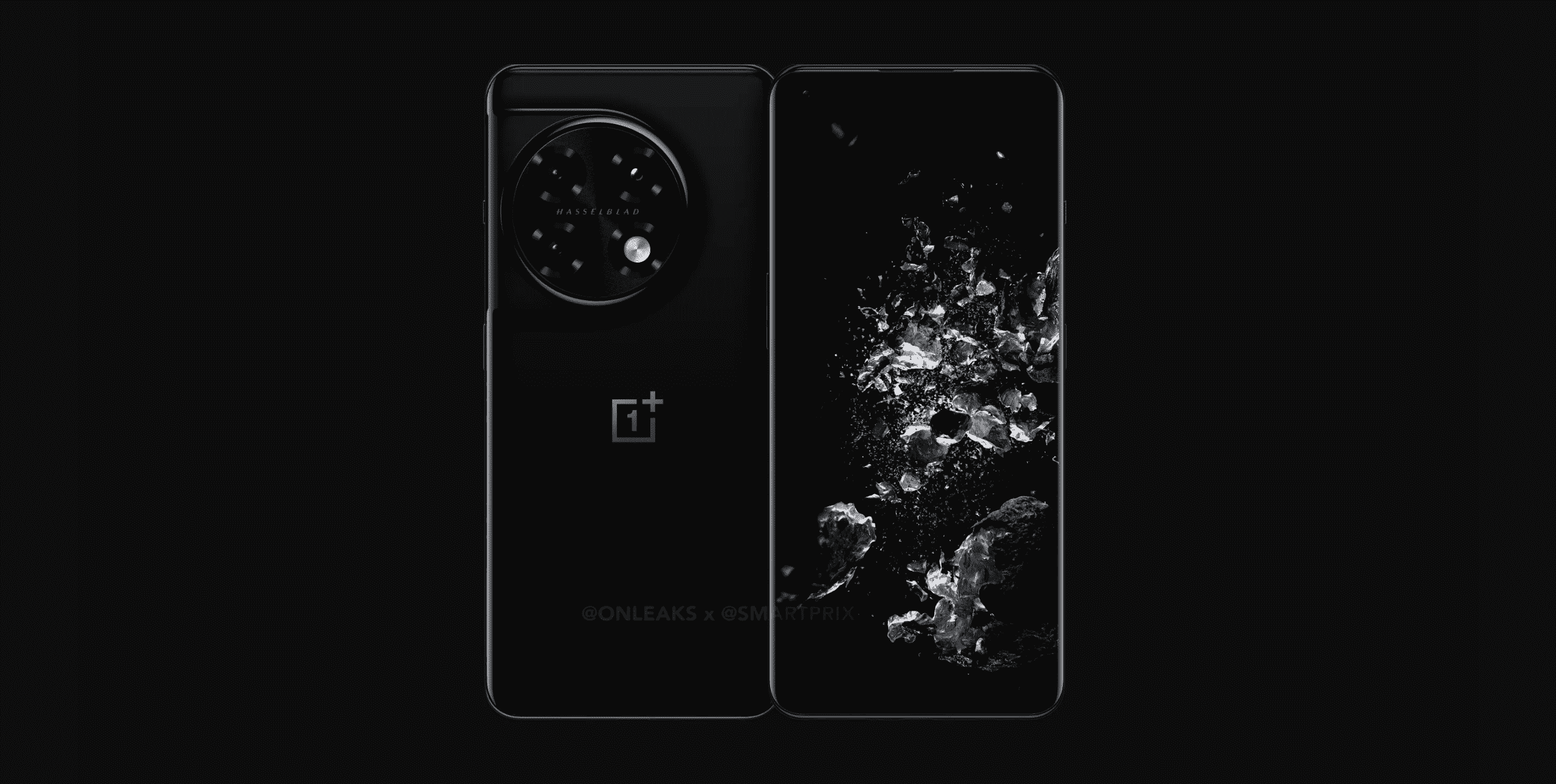 Un prétendu rendu du OnePlus 11 Pro, en noir, sur fond gris foncé