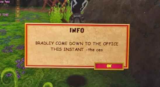 In-game message in Wizard101 reading