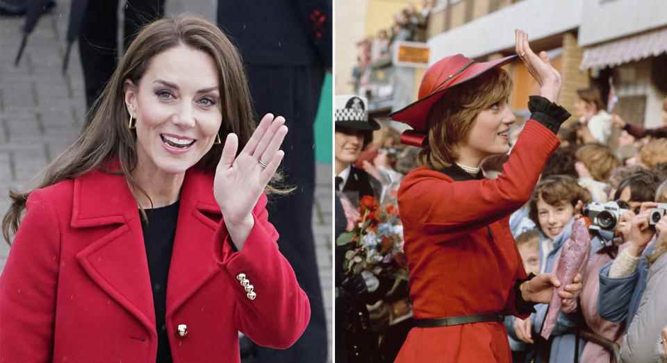 Kate et Diana ont choisi le rouge pour leurs visites officielles au Pays de Galles en tant que princesse de Galles.  (Getty Images)
