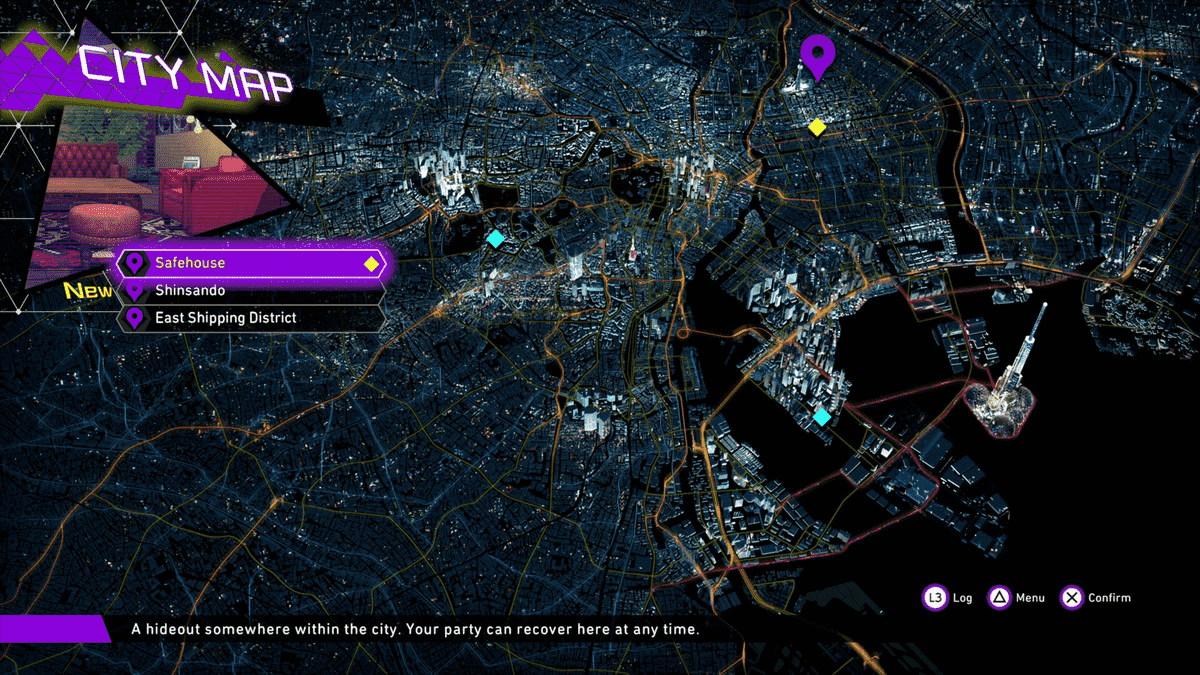 Le plan de la ville dans Soul Hackers 2