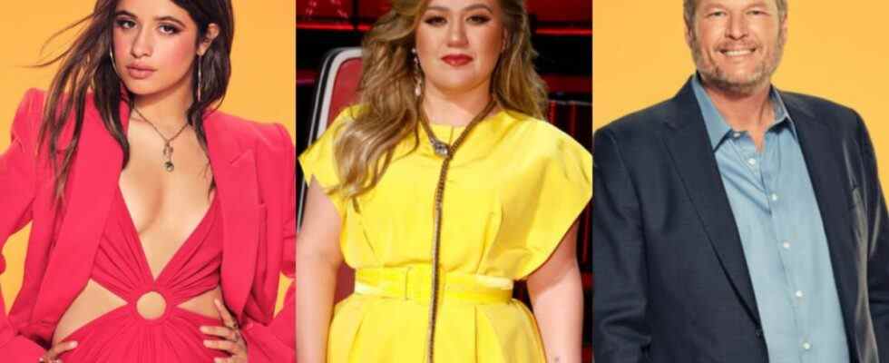 Camila Cabello, Kelly Clarkson and Blake Shelton from The Voice.