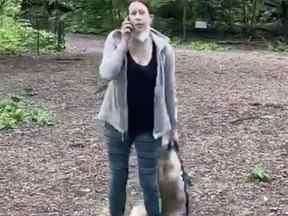 Amy Cooper est vue à Central Park dans une capture d'écran d'une vidéo.
