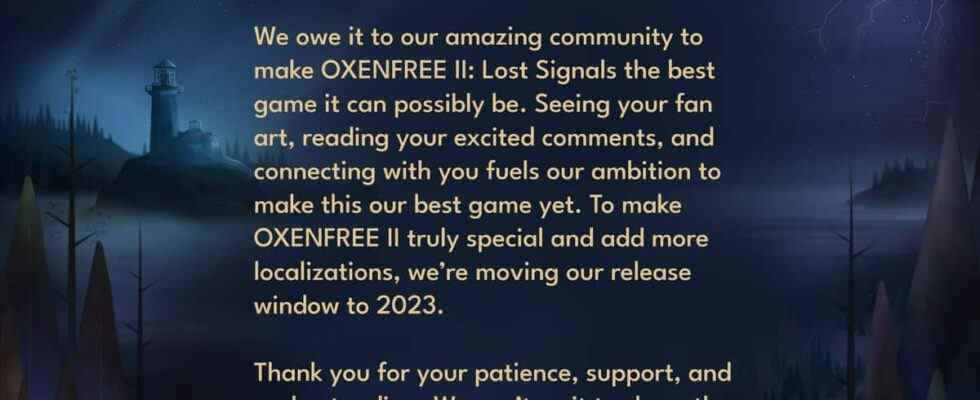 Oxenfree II: Lost Signals frappé avec retard, sera lancé en 2023