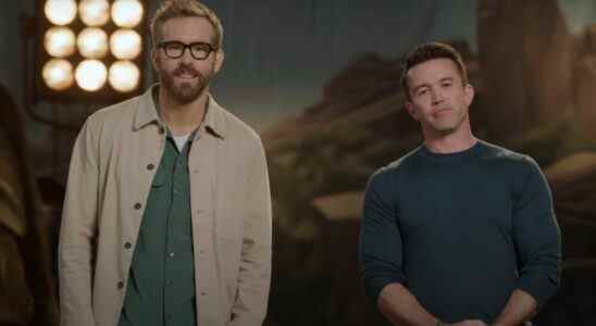 Ryan Reynolds and Rob McElhenny standing on a set together in Welcome To Wrexham.