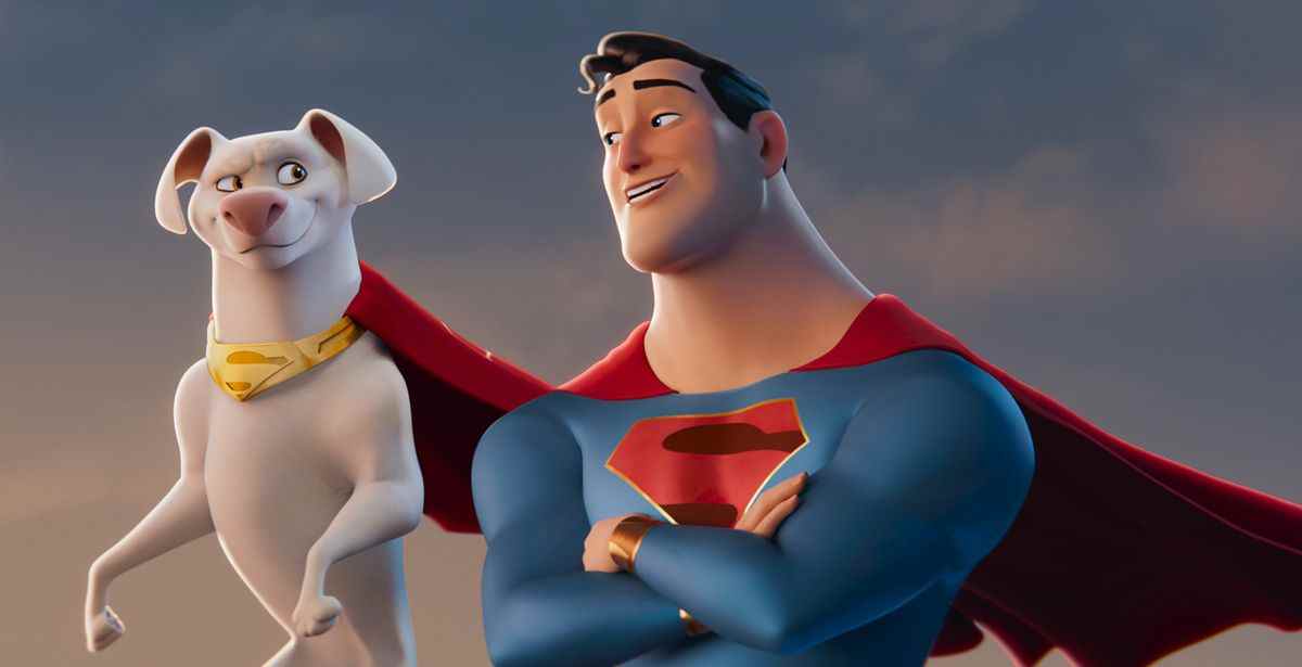 Superman et Krypto partagent un sourire complice dans le film d'animation DC League of Super-Pets