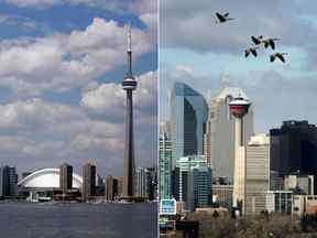 Les horizons de Toronto, à gauche, et de Calgary.