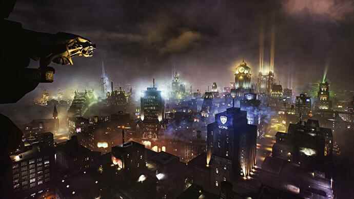 Aperçu de Gotham Knights - Gotham City depuis un rebord élevé la nuit