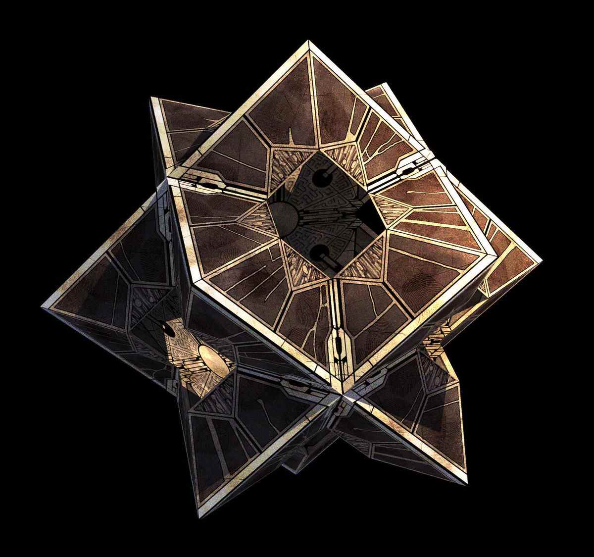 Art conceptuel pour un design inutilisé pour la boîte à puzzle de Hellraiser (2022), une boîte tridimensionnelle en forme d'étoile.