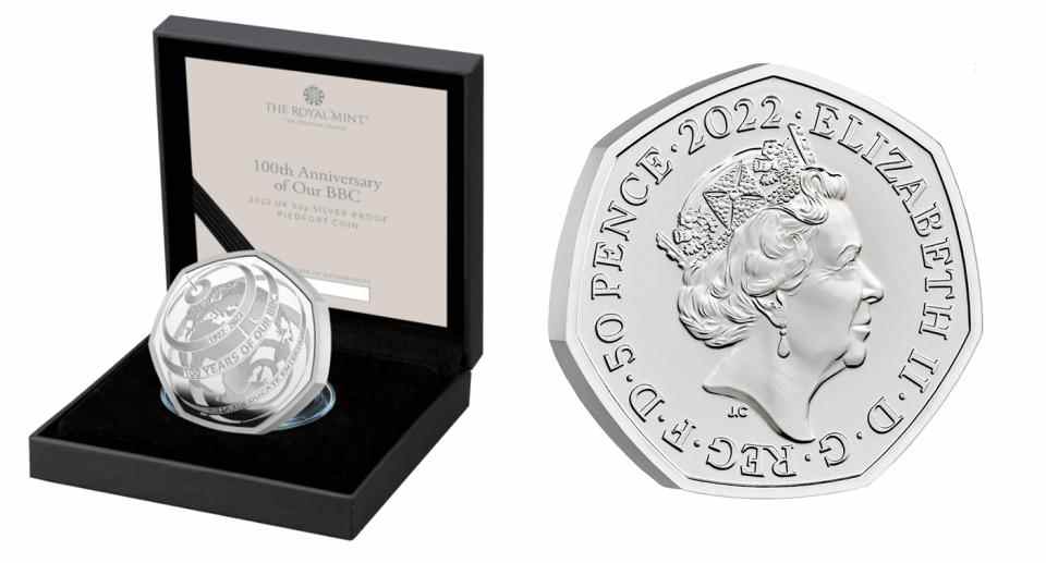 Nouvelle pièce de la Royal Mint publiée pour commémorer le centenaire de la BBC.  (La Monnaie Royale) 