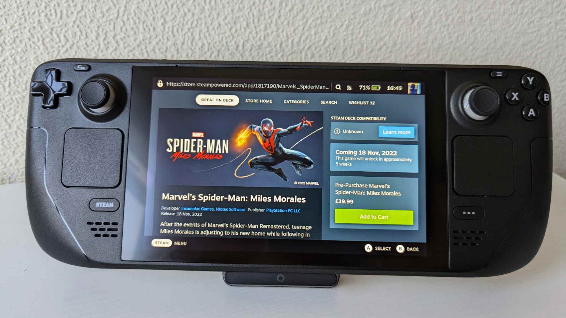 Marvel's Spider-Man : Miles Morales sur un Steam Deck