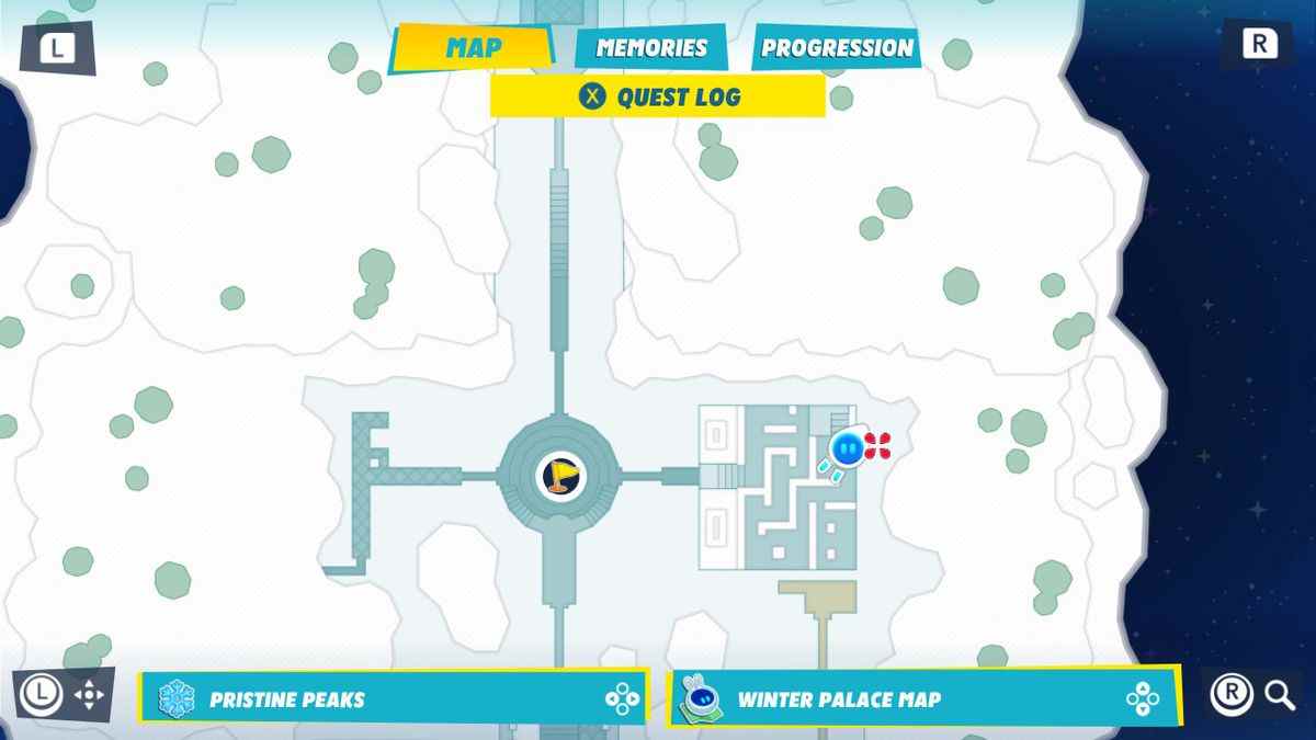 Une carte du Palais d'Hiver dans Mario + Lapins Crétins Sparks of Hope montre où trouver le bloc triangulaire du Palais d'Hiver.