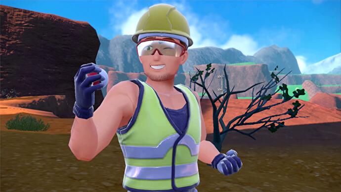 Pokémon Scarlet Violet - un entraîneur en vêtements de travail haute visibilité se prépare au combat
