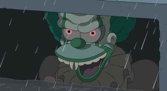 Krusty the Clown as Pennywise in sewer drain in The Simpsons