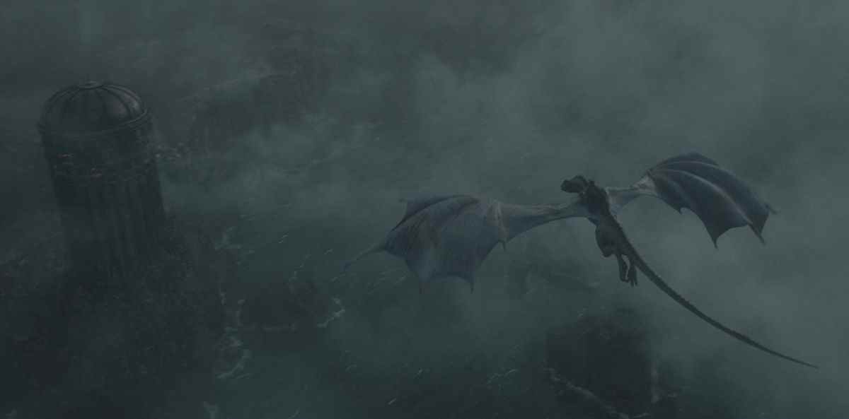   Un dragon vole vers Storm's End sur House of the Dragon de HBO