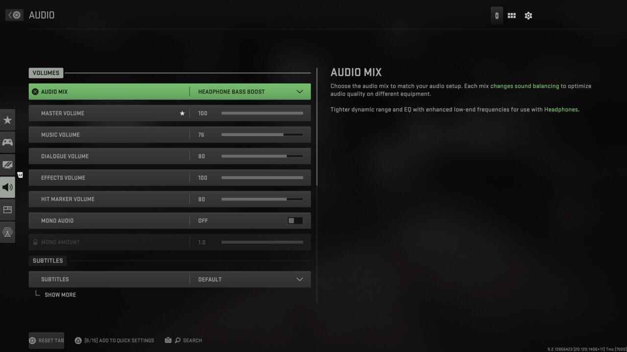 Paramètres audio MW2