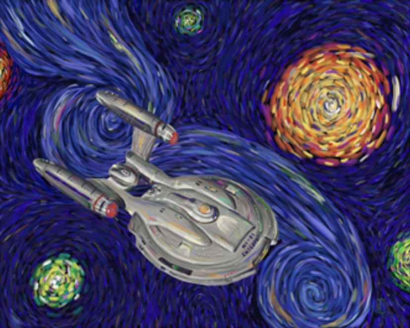 Nuit étoilée avec le Star Trek USS Enterprise AI art Picasso