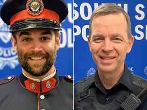 Les deux policiers tués lors d'une fusillade mortelle à Innisfil, en Ontario, le 11 octobre 2022 : Const.  Devon Northrup, 33 ans, et Const.  Morgan Russel, 54 ans.